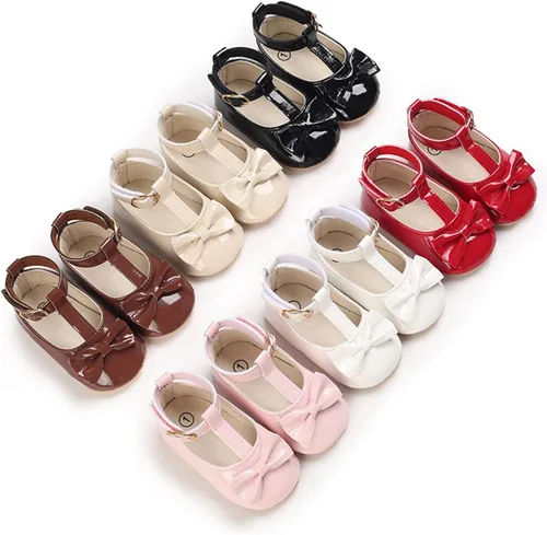 Vista 2 de WILLFUN Zapatos planos Mary Jane para bebés y niñas con lazo, vestido de princesa, zapatos de cuna, suela de goma suave antideslizante
