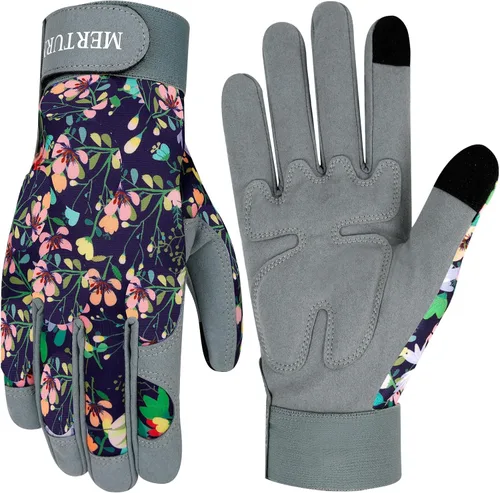 Vista 12 de Guantes de jardinería para mujer, de cuero resistente, a prueba de espinas, guantes de trabajo para mujer