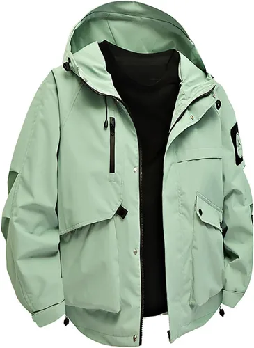 Vista 12 de Chaqueta de esquí impermeable para hombre, resistente al viento, abrigo de invierno con forro polar con capucha para escalar y romper el viento