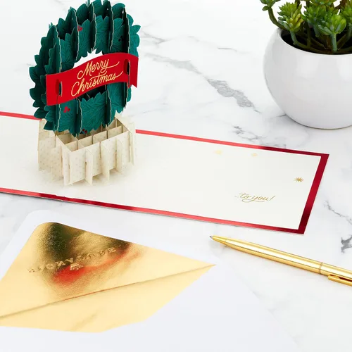 Vista 3 de Hallmark Signature Paper Wonder - Tarjeta de Navidad desplegable (corona clásica)