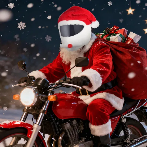 Vista 6 de Cubierta de casco de motocicleta de Navidad, sombrero de Santa para cubierta de casco, paseos divertidos, festivales, Navidad, invierno, cubierta