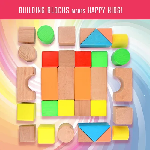 Vista 7 de Migargle Juego de bloques de construcción de madera grande - Juguetes educativos de aprendizaje preescolar con bolsa de transporte, bloques