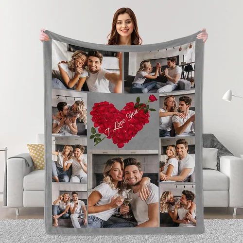 Vista 25 de Mantas personalizadas con fotos, regalos personalizados para parejas para esposa, marido, novia, novio, manta con imagen personalizada "I Love You