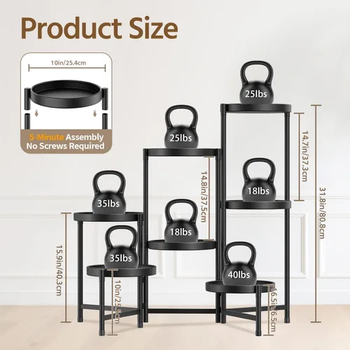 Vista 3 de LASZOLA Soporte plegable para plantas de interior de 7 niveles para múltiples macetas grandes, estante ajustable alto y resistente con bandeja de 10