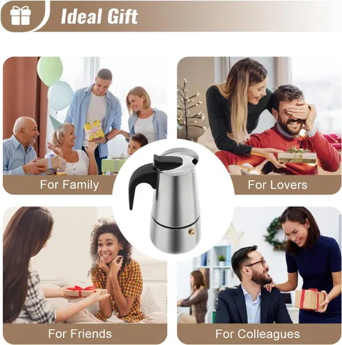 Vista 7 de Cafetera de café para estufa, cafetera de acero inoxidable Moka Pot Mocha Greca, máquina multifuncional para el hogar y campamento (4 tazas)