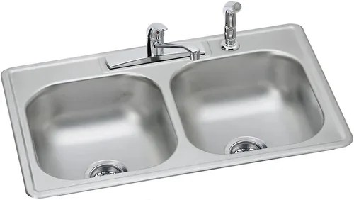 Vista 5 de Dayton D233221 Equal - Fregadero de acero inoxidable con doble tazón, 33 x 22 x 6.5 pulgadas