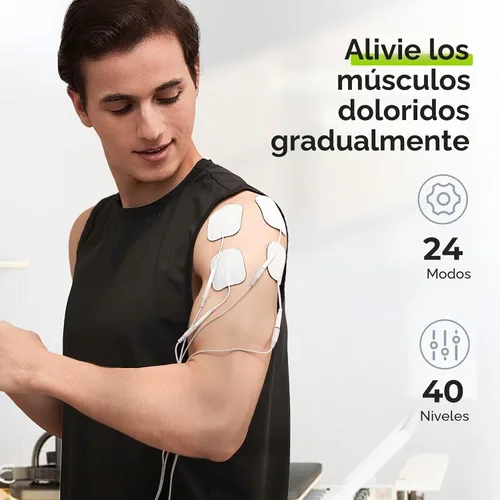 Vista 4 de AUVON Estimulador muscular TENS 3 en 1, máquina de masaje EMS con 40 intensidades para hombros graduales, ciática, alivio del dolor de espalda, 24