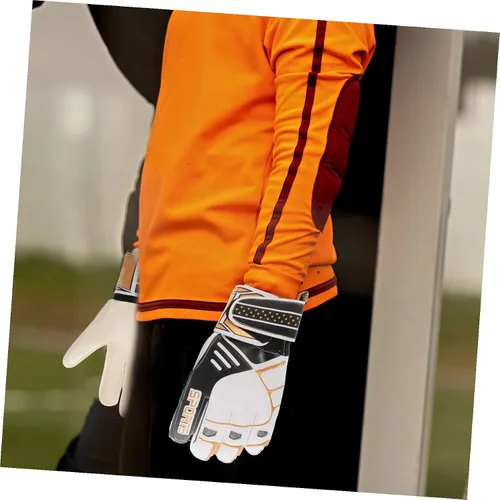 Vista 5 de Guantes de portero de fútbol con protección de látex para dedos de palma y malla transpirable para entrenamiento y partidos guantes de fútbol negros
