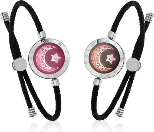 Vista 7 de TOTWOO Sun and Moon Long Distance Touch Bracelets for Couples Negro y oro rosa