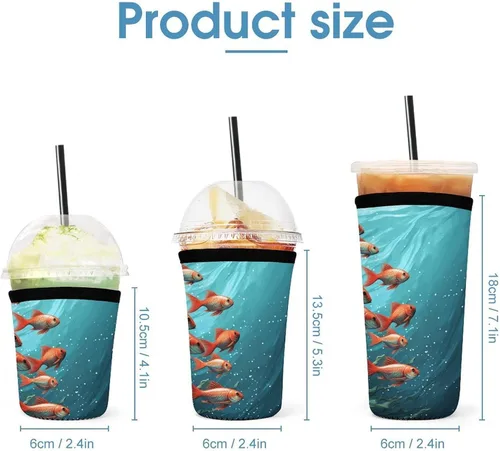 Vista 2 de Fish Aquarium 3 Pack Reusable Iced Coffee Sleeve, Neoprene Drink Sleeve, Cup Sleeve For Hot And Cold Coffee Or Ice Drink Coffee