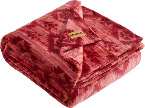 Vista 2 de Wrangler - Manta individual, ropa de cama de felpa estampada suave para Rojo azteca