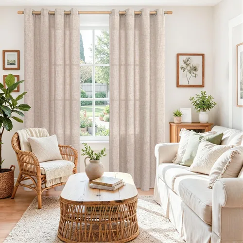 Vista 207 de BGment Cortinas de Lino Beige de 63 Pulgadas de Largo 2 Paneles - Tratamientos para Ventanas con Textura de Arpillera Filtrantes de Luz Cortinas B
