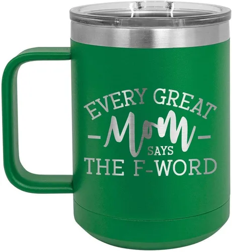 Vista 10 de EVERY GREAT MOM SAYS THE F WORD Taza de café negra de 15 oz con tapa deslizante Taza de café de viaje aislada Ideas de regalos de cumpleaños