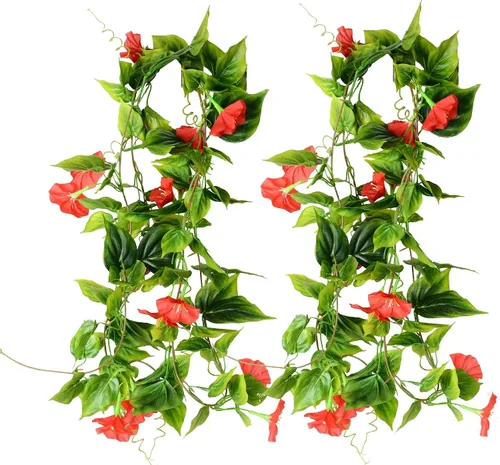 Vista 10 de AirSun Vid de flores artificiales de gloria matutina, 2 plantas colgantes de 15 pies, guirnalda de seda falsa de plantas verdes falsas