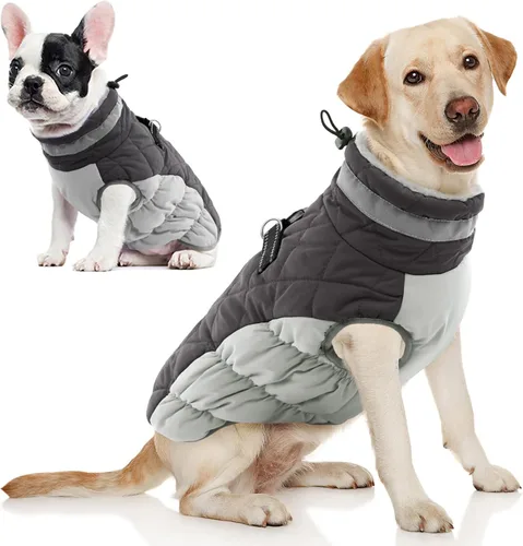 Vista 22 de AOFITEE Abrigo para perro, chaquetas cálidas para perros pequeños, abrigo de invierno para perros con arnés integrado, chaqueta de invierno