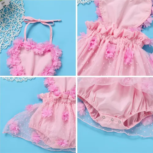 Vista 5 de Disfraz de tul de encaje para bebé, vestido de tutú de princesa, sin espalda, ropa de sesión de fotos + diadema