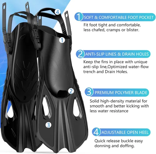 Vista 5 de Mask Fin Snorkel Set, Travel Size Snorkeling Gear for Adults with Panoramic View Anti-Fog Mask, Fins, Dry Top Snorkel for Swimming Training