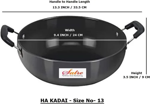 Vista 2 de Satre Online and Marketing Hindalco Kadai - Juego de 2 bandejas antiadherentes de aluminio, tamaño n.º 13 con bandeja Tadka, color negro
