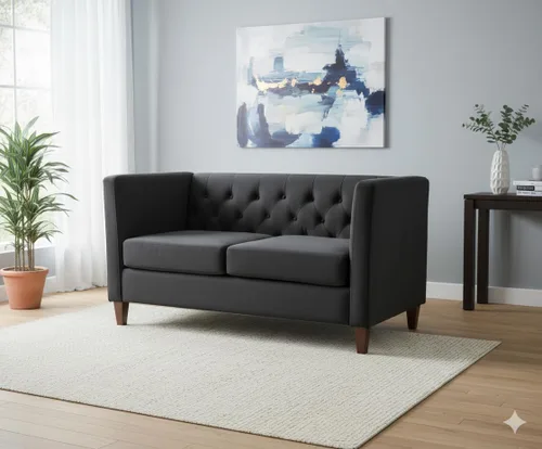 Vista 44 de Container Furniture Direct Muebles clásicos con capitoné y modernos para sala de estar, sofá universitario con relleno, cómodo sofá biplaza de Gris