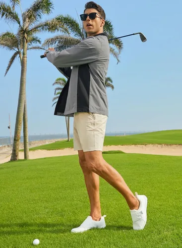 Vista 5 de JMIERR Chaqueta impermeable de golf con cremallera completa para hombre, senderismo, actividades al aire libre, uso diario, entrenamiento deportivo