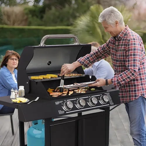 Vista 7 de LEISU Parrilla de gas propano de 4 quemadores con quemador lateral y rejillas de hierro fundido, parrilla de salida de 50,0000 BTU para cocina