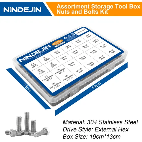 Vista 7 de NINDEJIN Juego de 552 tornillos y tuercas de cabeza hexagonal M3 M4 M5 M6, juego de pernos hexagonales externos de acero inoxidable 304 con tuercas