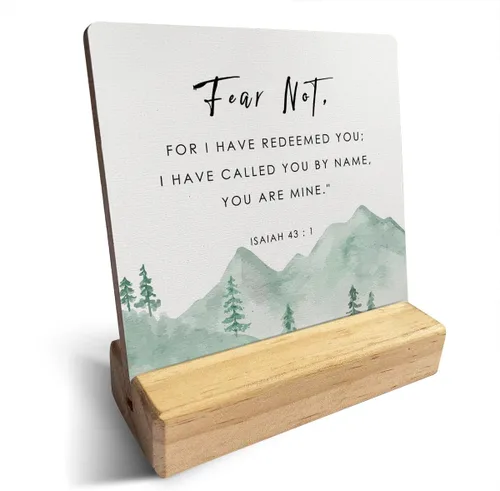 Vista 23 de Letrero de madera con versículos bíblicos con texto en inglés "Country Be Still and Know That I am God", decoración de escritorio cristiana