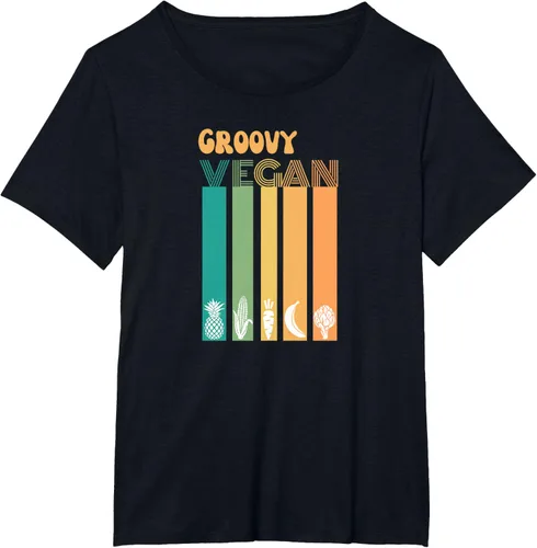 Vista 36 de Groovy Vegan Retro Vintage Cool Veggies 70 80 Flower Power Camiseta, Negro