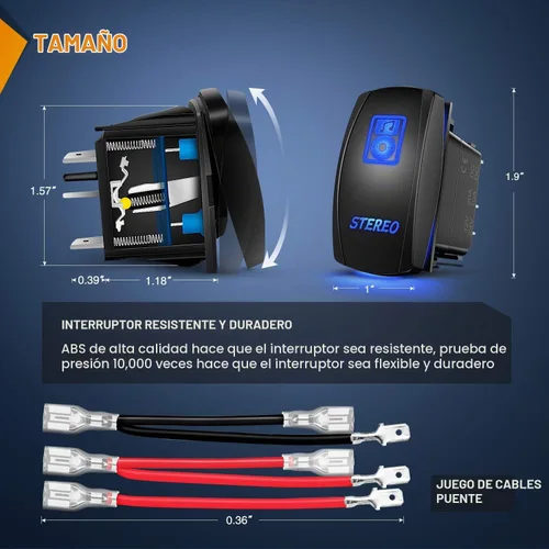 Vista 2 de Nilight Interruptor basculante de barra de luz LED, interruptor basculante estéreo, interruptor de encendido/apagado láser de 5 pines, 20A/12V, Azul