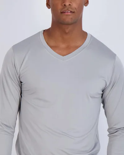 Vista 4 de Real Essentials Paquete de 4 camiseta deportiva de manga larga con cuello en V para hombre, de ajuste seco, para exteriores, UPF 50+