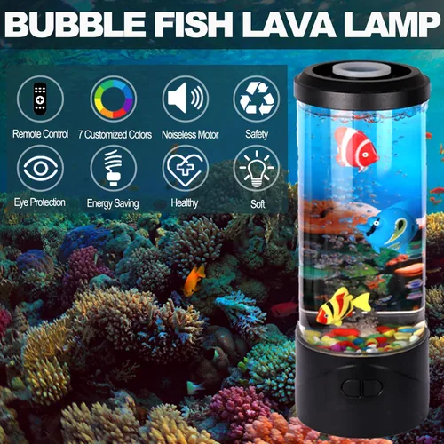 Vista 2 de Mini lámpara de peces de burbujas, lámpara de acuario falsa de pecera, luz de acuario cambiante multicolor con 3 luces de noche de peces