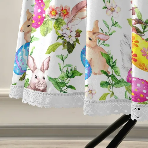 Vista 2 de senya Manteles de Pascua, huevos de conejo de Pascua en flores de hierba, mantel decorativo para mesa circular, comedor, decorativo para vacaciones
