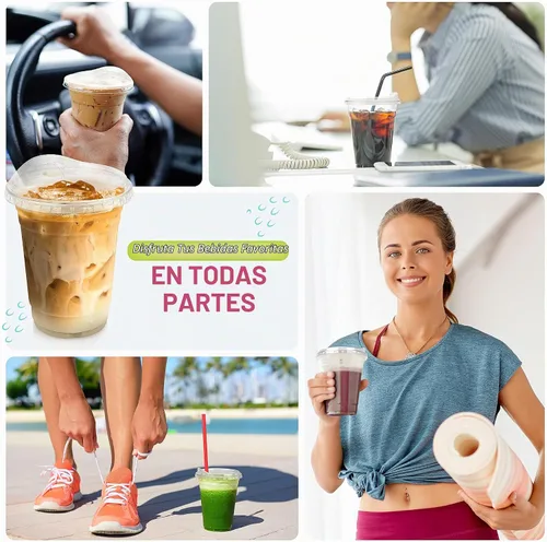 Vista 5 de FROZIP - Tazas de café de plástico con tapas para sorbos, paquete de 50, 16 onzas