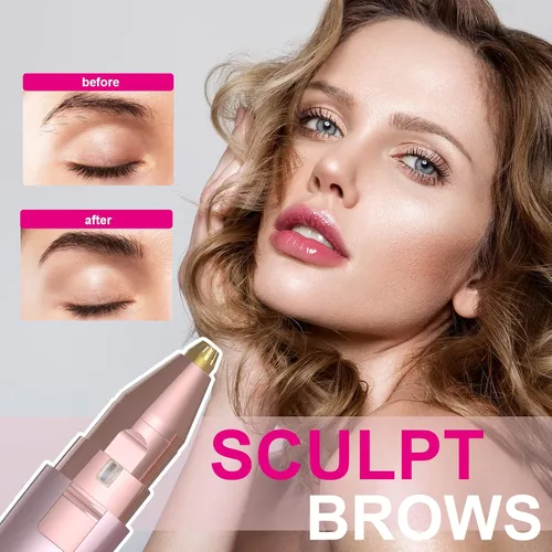 Vista 2 de Maquinilla de afeitar de cejas y depilación facial para mujeres (2 en 1, recargable por USB), depilación 100% indolora, kit de recortador de cejas