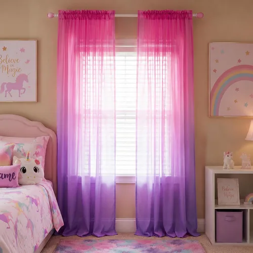 Vista 8 de Cortinas rosas y verdes para decoración de dormitorio de sirena, juego de 1 panel transparente, con bolsillo para barra, cortinas de sirena