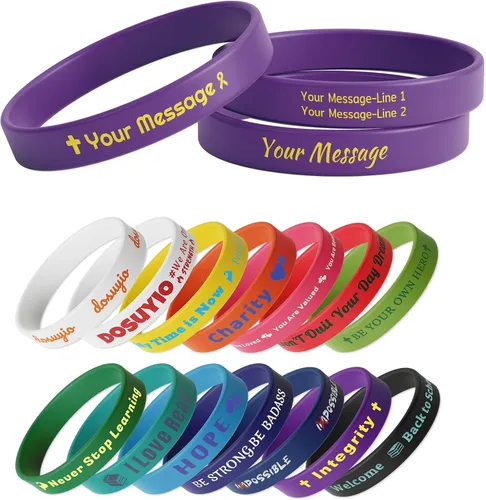 Vista 18 de Custom Rubber Bracelets – 0.5” Wide Personalized Silicone Wristbands for Parties, Awareness, Events & Celebrations
