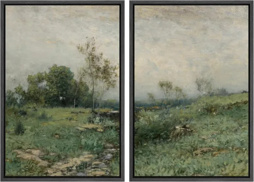 Vista 58 de MUDECOR Lienzo enmarcado para pared, bosque brumoso, reflejos, paisaje tranquilo, ilustraciones modernas, arte decorativo, bohemio, tranquilo/zen
