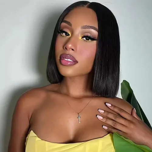 Vista 4 de Match All Skin Blunt Cut Bob Glueless Lace Wig Pre Plucked Natural Baby Hair Short Bob Bone Straight 13X4 HD Invisible Lace Wig Braizilian Human