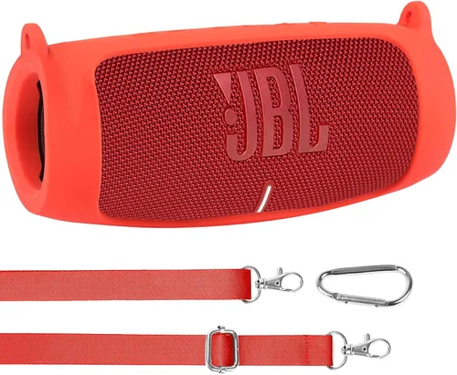 Vista 14 de co2CREA Funda de silicona para altavoz Bluetooth JBL Charge 5 portátil a prueba de agua, funda de viaje suave con correa para el hombro, funda