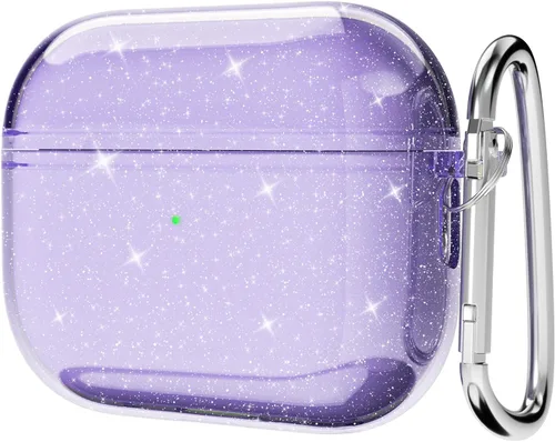 Vista 42 de Svanove Funda para Airpods Transparente con Purpurina, Funda Brillante y Bonita para Airpods de 1ª y 2ª Generación con Llavero, Carcasa Rígida