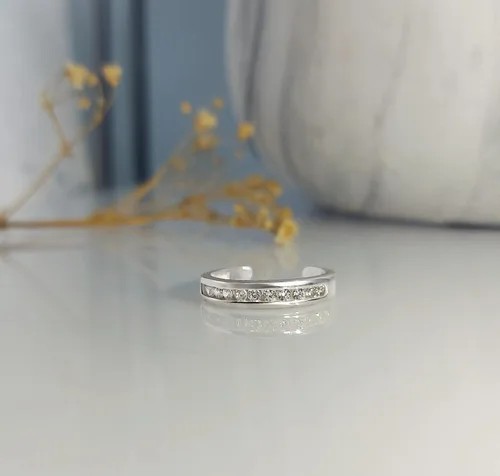 Vista 7 de Hoops & Loops Anillo de plata de ley 925 con circonita cúbica, ajustable, resistente al deslustre, hipoalergénico, con punta abierta, para mujeres