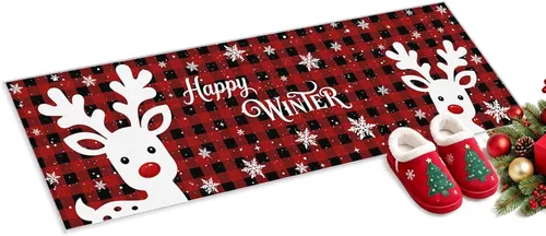 Vista 12 de Libaoge Juego de 2 tapetes de cocina con texto en inglés "Merry Christmas", de Papá Noel con caramelos, antifatiga, cómodo, de espuma viscoelástica
