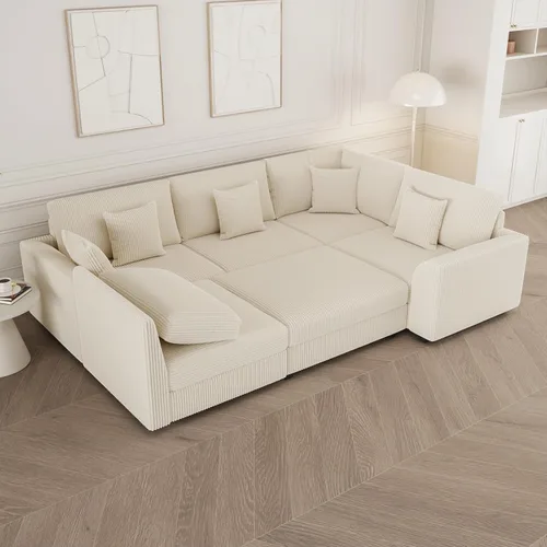 Vista 4 de Sofá seccional modular de 146", en forma de U de gran tamaño, sofá cama convertible, asiento profundo cómodo sofá nube con otomana y 5 almohadas