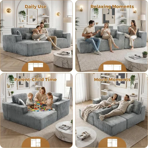 Vista 3 de Sofá deshuesado de 108 pulgadas para sala de estar, sofá modular en forma de L Gris oscuro+orientación izquierda
