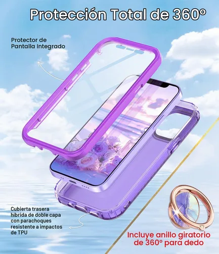 Vista 2 de Btscase Funda para iPhone 12 Pro Max de 6.7 pulgadas, protector de pantalla integrado con soporte de anillo de 360°, cuerpo completo de doble capa