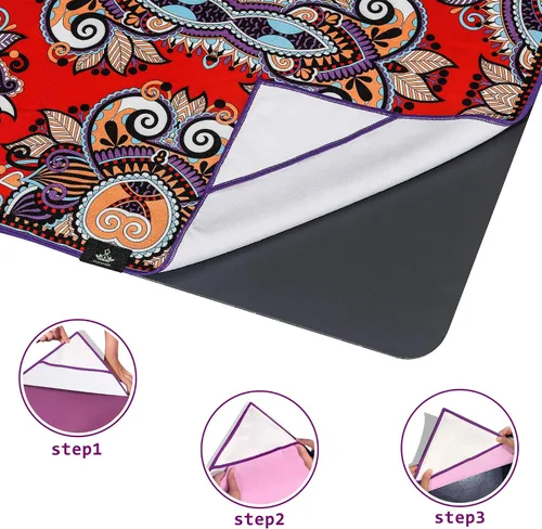 Vista 5 de Heathyoga, Toalla de yoga con diseño exclusivo de bolsillos en las esquinas de microfibra 100%, ideal para yoga, pilates y entrenamiento físico