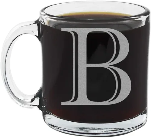 Vista 22 de Spotted Dog Company Taza de café de vidrio transparente con monograma grabado de 12 onzas (letra A), regalos de café personalizados de la A a la Z