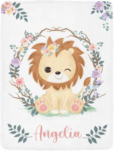 Vista 32 de Artsadd Manta personalizada con nombre, manta personalizada de animales de la selva, manta personalizada de safari para niños, niñas, baby shower