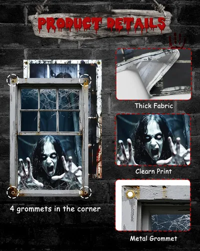 Vista 4 de Yigney 2 piezas de decoración aterradora de Halloween para ventana Fantasma femenino