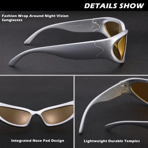 Vista 3 de COASION Gafas de conducción polarizadas HD de visión nocturna para mujeres y hombres gafas de sol envolventes de moda para mujeres y hombres